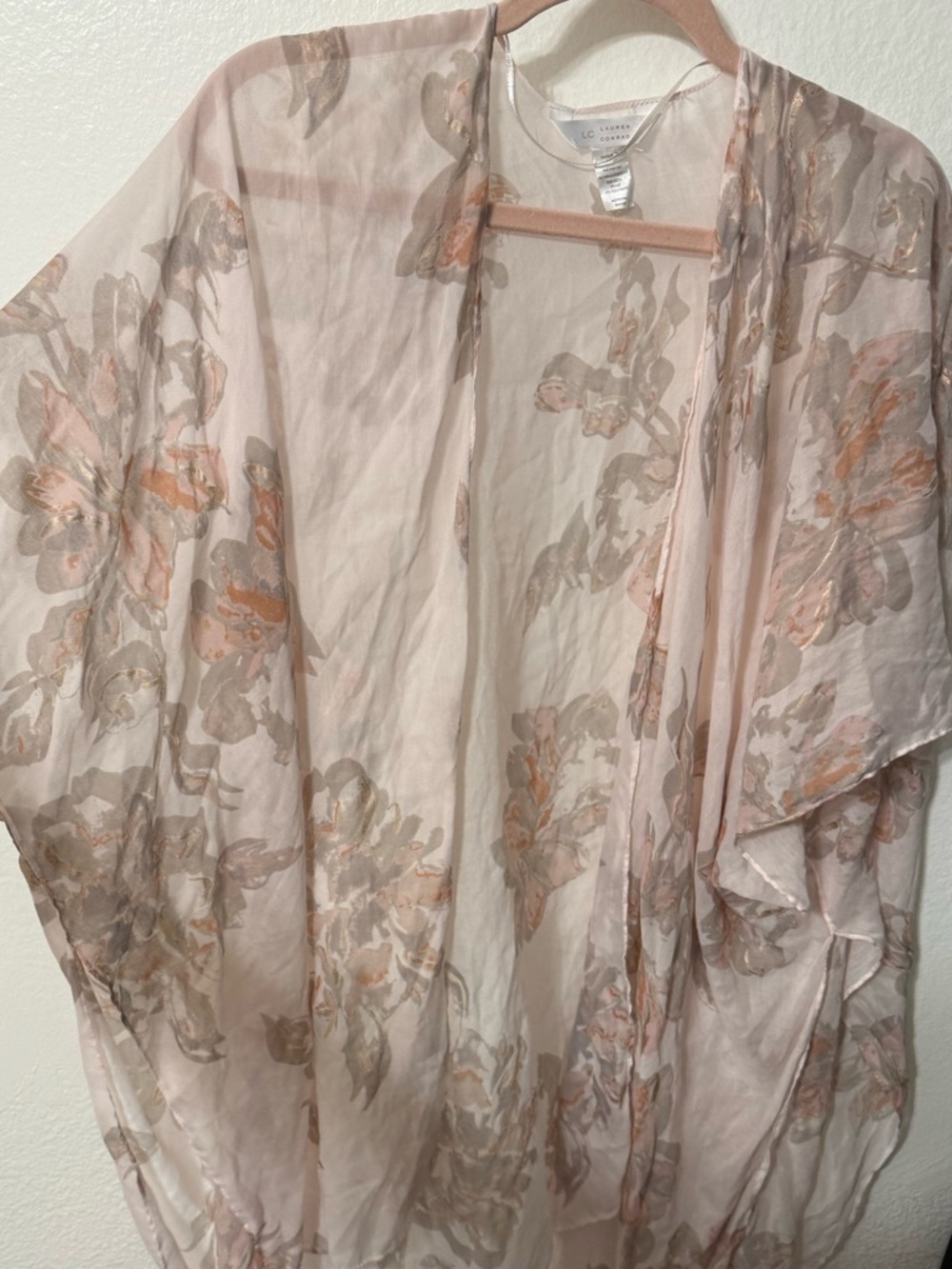Floral Pink Kimono Duster Lightweight Semi-Sheer Metallic OS LC Lauren Conrad - Picture 9 of 9